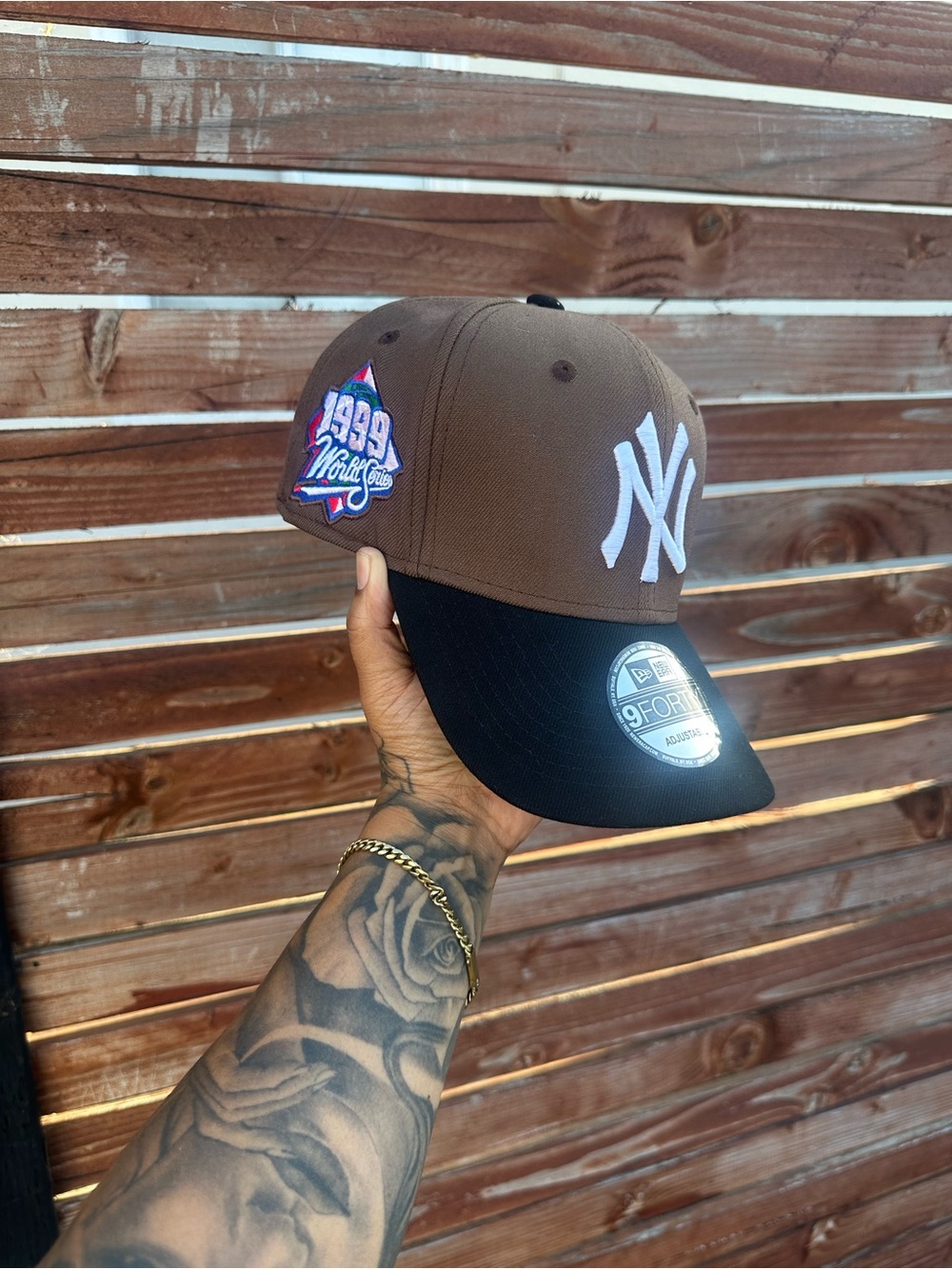 New Era Brown and Black NY Yankees 9FORTY Cap with 1999 World Series Patch